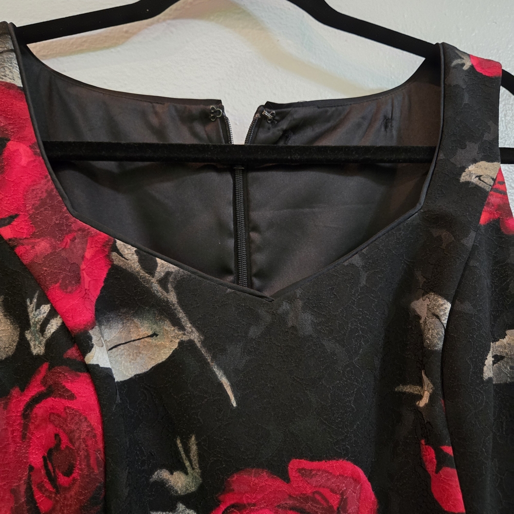 White House Black Market Black and Red Floral Midi Dress